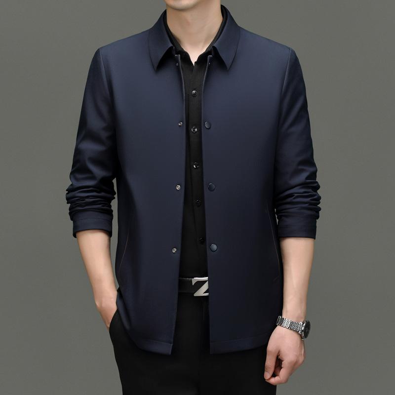 Light Luxury Autumn Men's Light Luxury Jacket Lapel Loose Long-sleeved Fashion Urban Solid Color Simple Jacket
