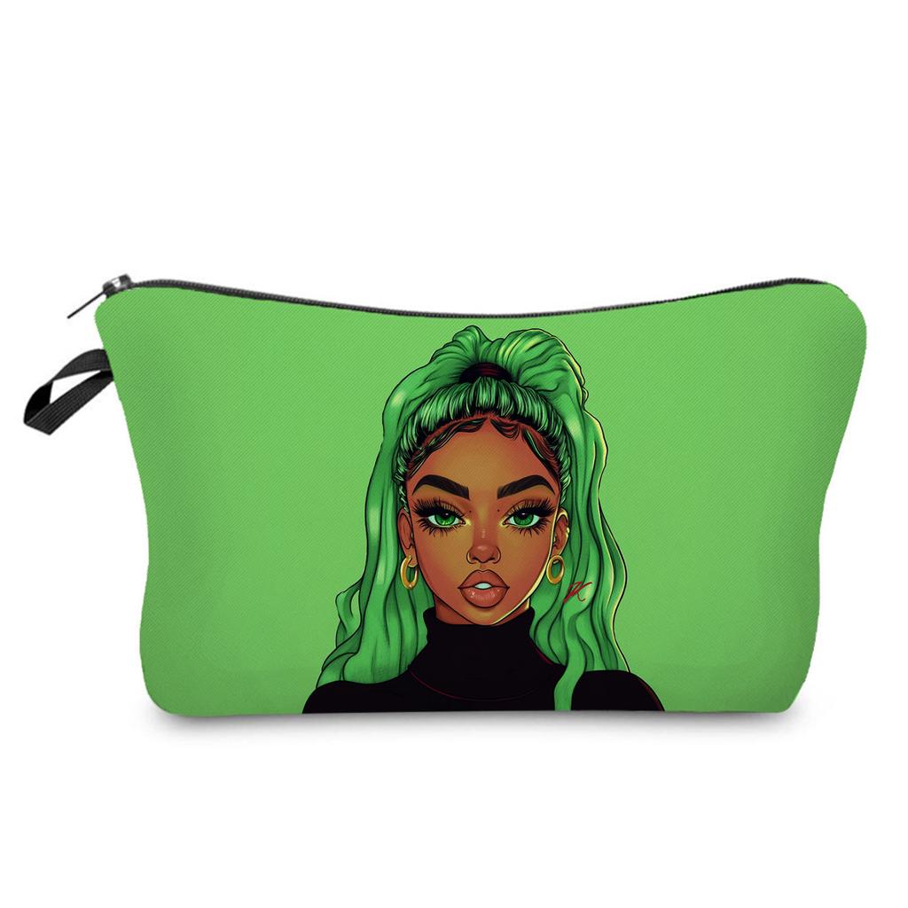 Women Black Girl Print Cosmetic Bag Toiletries Organize Travel Storage Case 6397