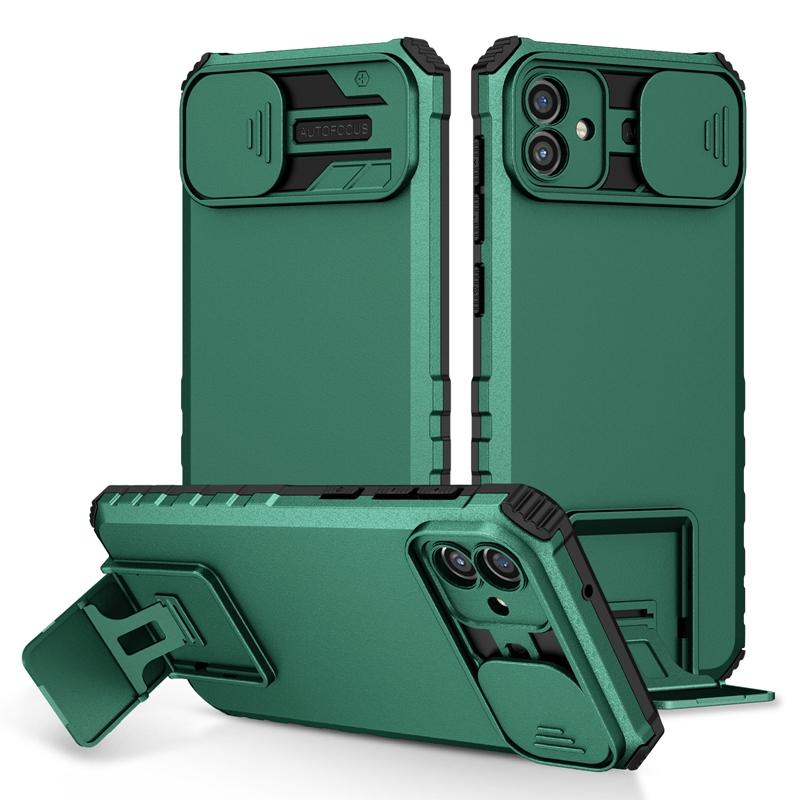 

Противоударный чехол Slide Push Window Armor для Samsung Galaxy A04 A04S A04E с подставкой и защитой объектива камеры Samsung A04S темно-зеленого