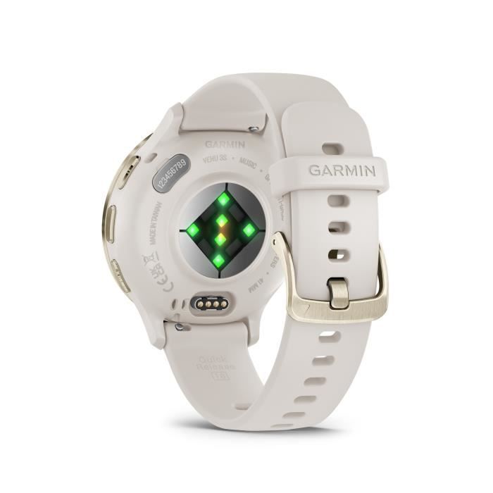 Montre gps connectée venu 3s garmin, 30,4mm (1,2"), acier soft gold, boîtier ivoire et bracelet en silicone ivoire