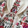 Spring Women Vintage Print Single Breasted Long Maxi Holiday Beach Dresses with Belt