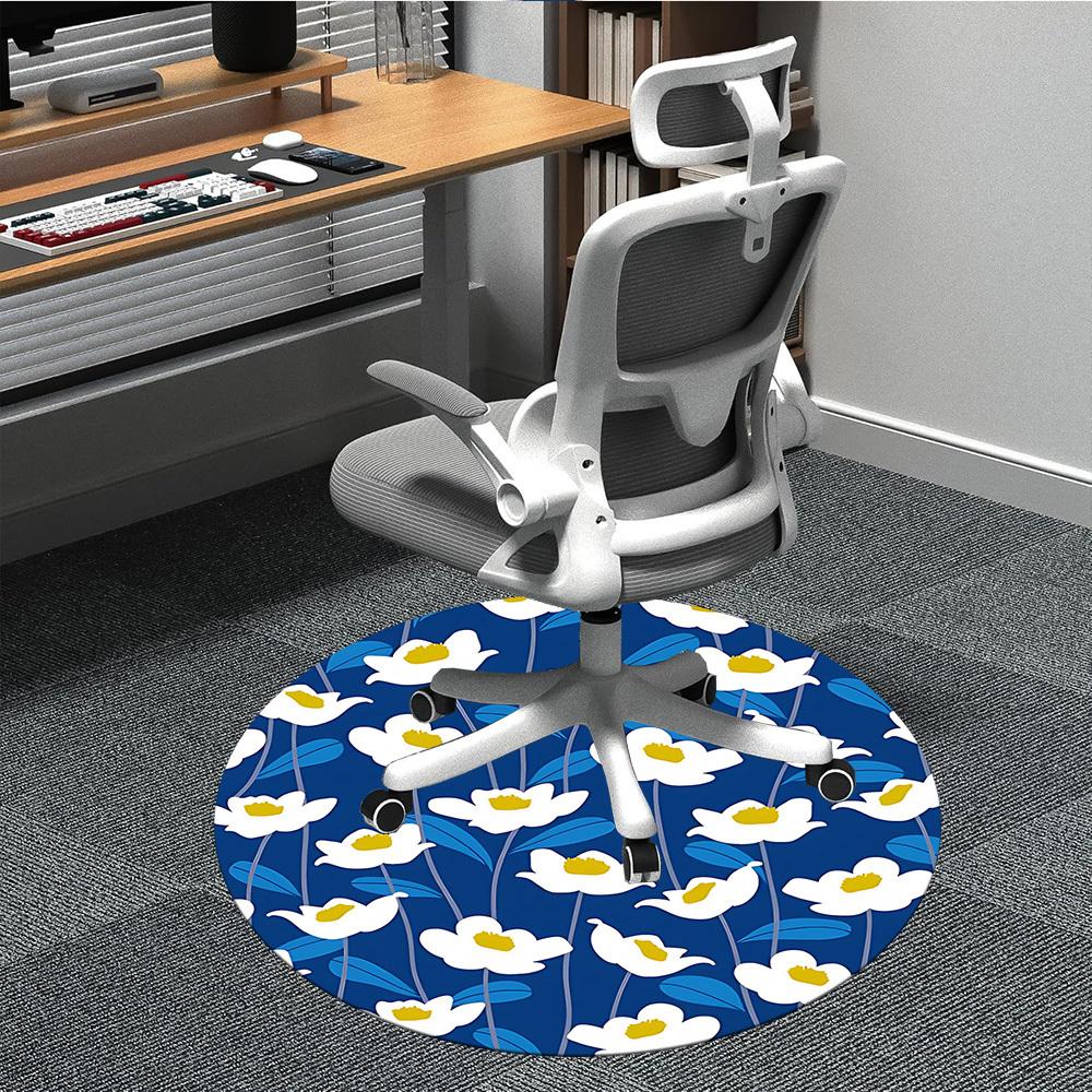 1PC Floral Pattern Office Round Area Rug, Mat Suitable For Office, Under Office Chairs Bedroom Living Room Home Decor, Room Deco