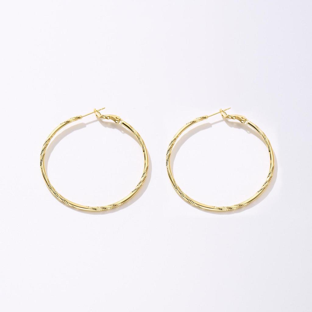LNCHRAN Women's Large Copper Textured Hoop Earrings with Gold Spring Clasp