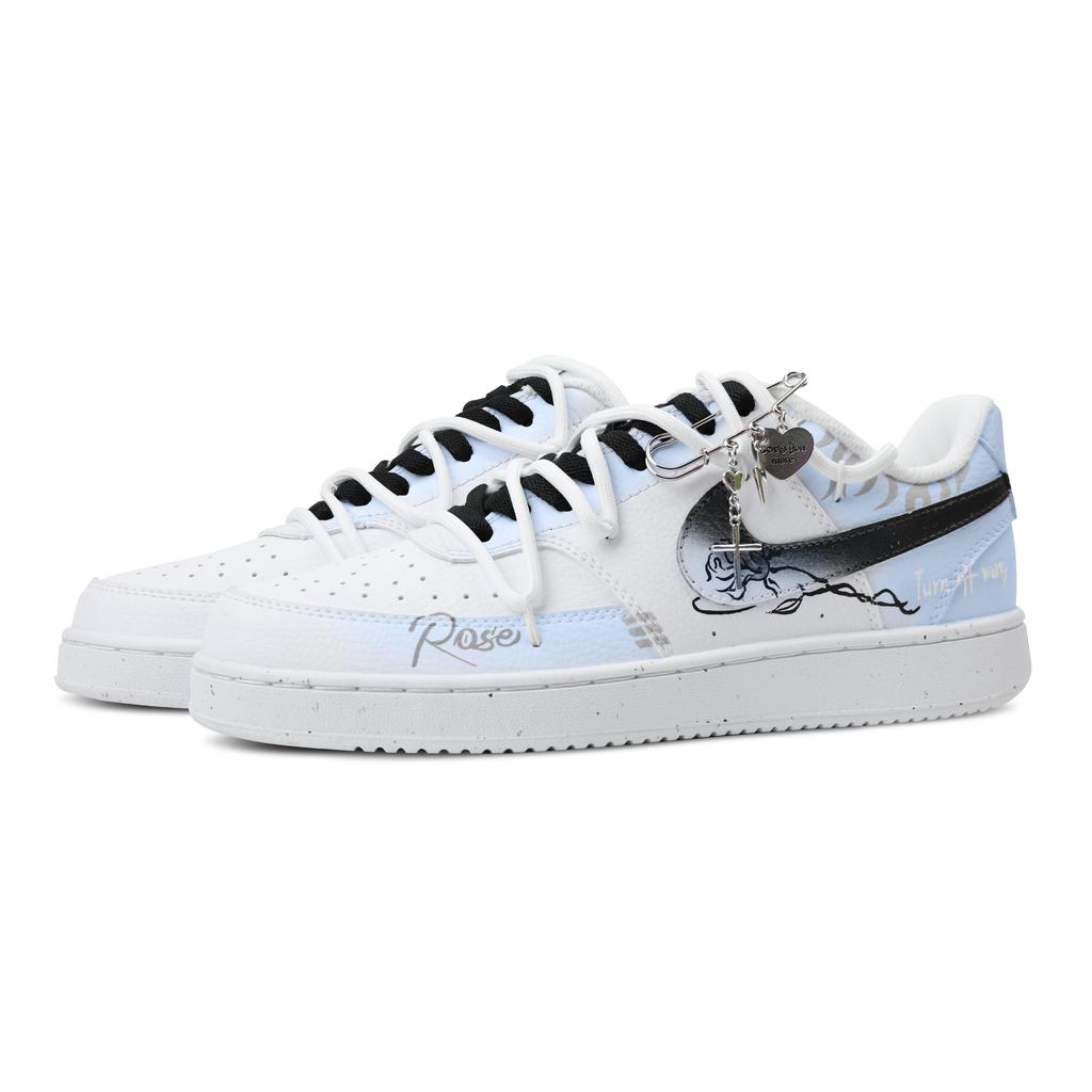 Nike Court Vision 1 Slip Resistant Abrasion Resistant Low Top Skateboard Shoes Men's Black White Blue DH2987-101(Team683--)