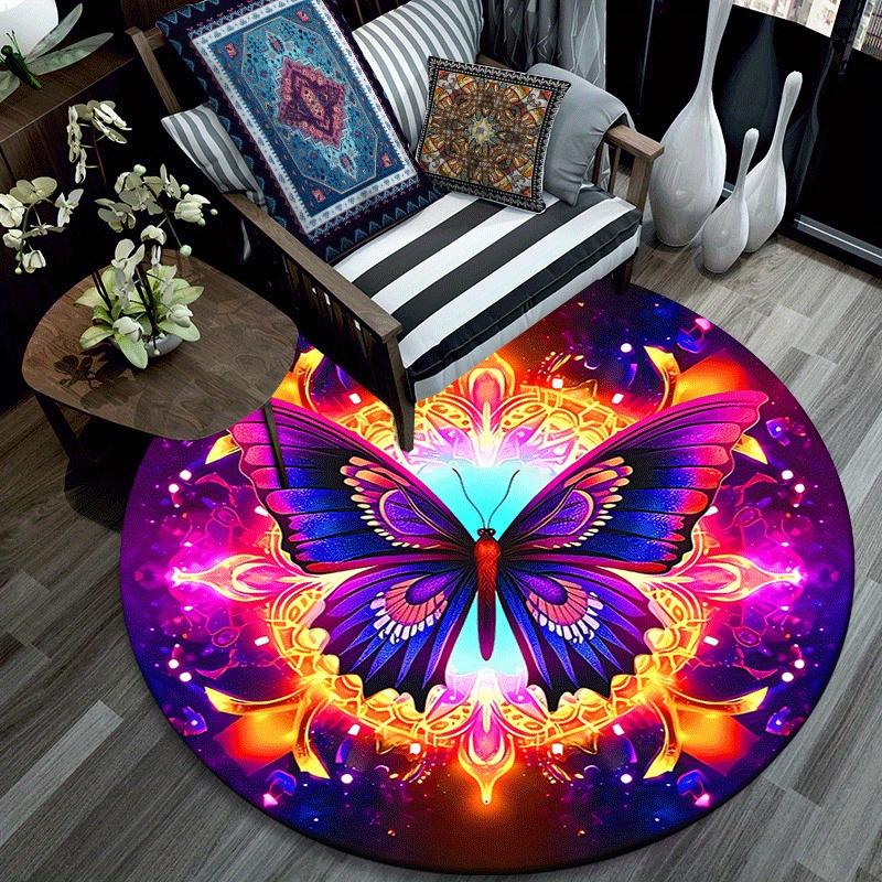 1pc Soft, Absorbent & Non Slip Purple Butterfly Round Rug Soft Circle Rug for Living Room & Bedroom Decor, Chair Mats, and Unforgettable Hom