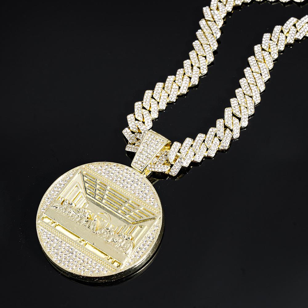 Men's Hip Hop Last Supper Pendant Necklace with 14mm Rhinestone Cuban Chain