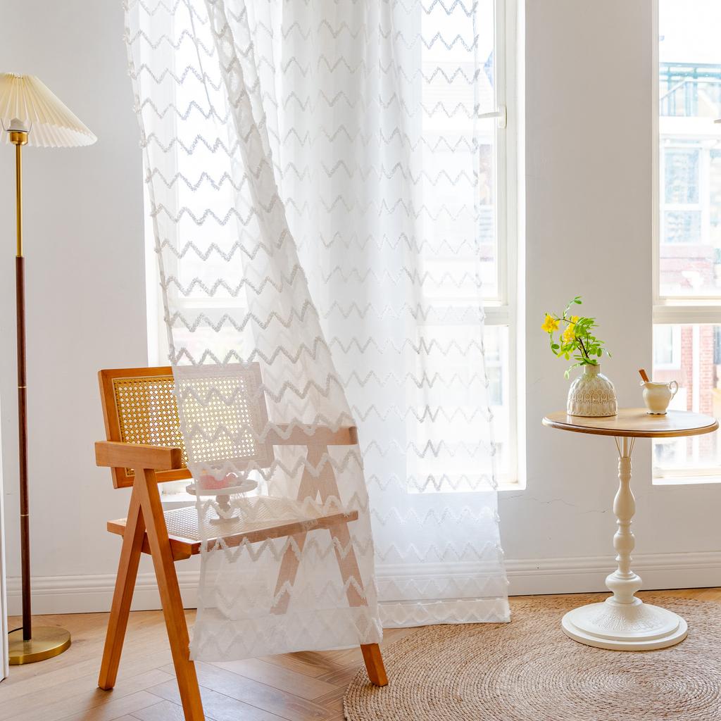 Finished Curtains Tufted Pure White Living Room Bay Window No Punching Through Rod Curtain Chic Gauze Curtain