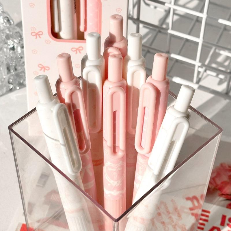Light Pink Small Pudding Retractable Neutral Pen 0 5mm Black Ink Quick Dry For Students