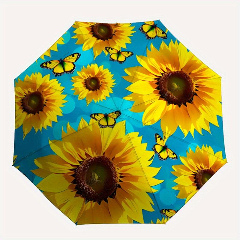 

1pc Sunflower Butterfly Automatic Open/close Folding Compact Umbrella, 8-Rib Sturdy Canopy, Lightweight Portable, Everyday Use, Gift, Outdoor Umbrella