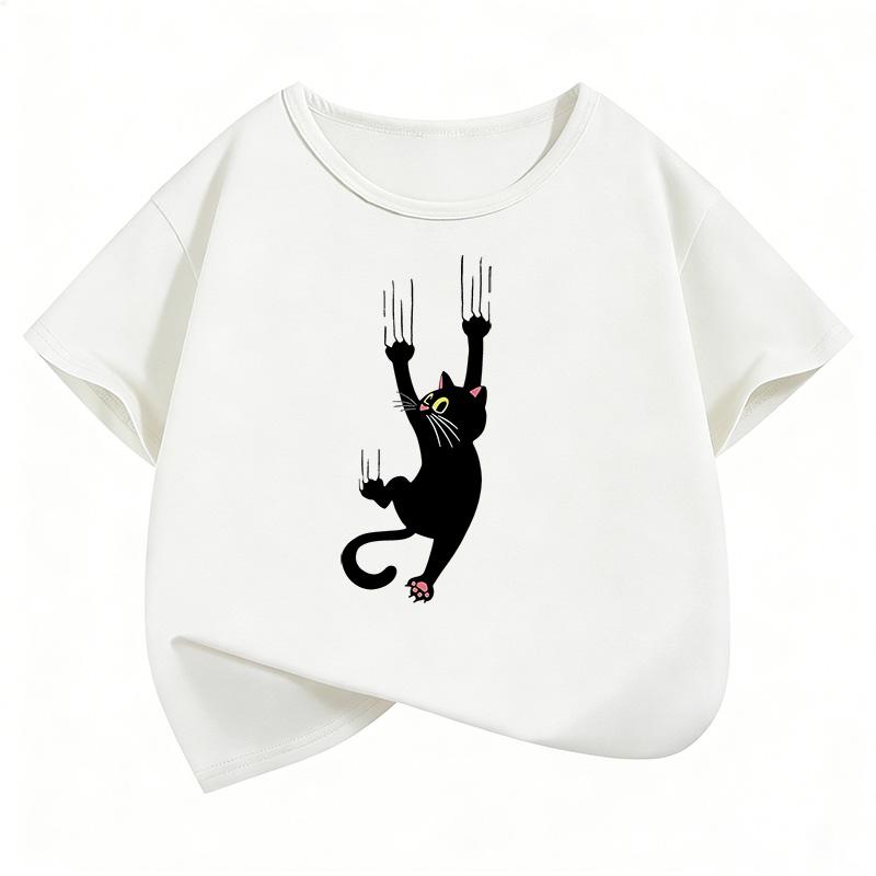 Cute Climbing Cat T Shirts Funny Short Sleeve Kids Childrens Tshirt Boys Girls Summer Spring Casual Top Tee Shirt