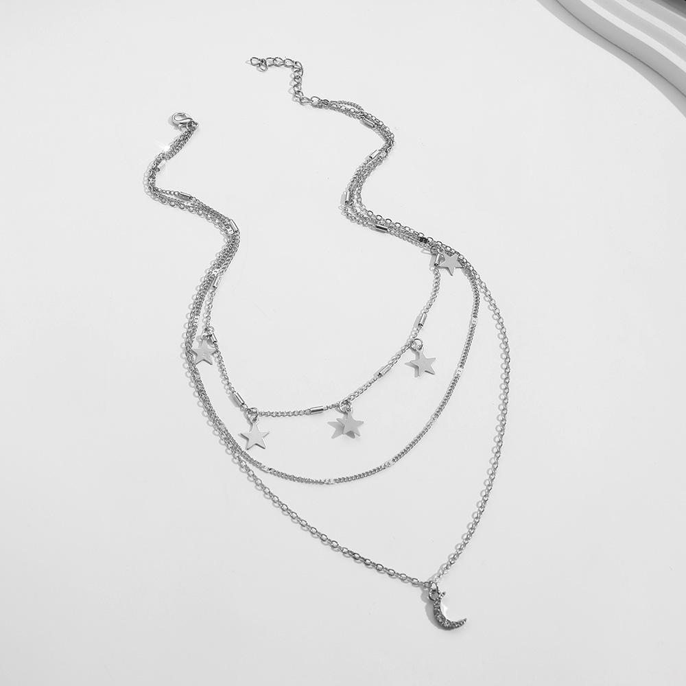 Accessories, Stylish Retro Multi-layer Star Pentagram Fringed Moon Pendant Necklace Collarbone Chain 1