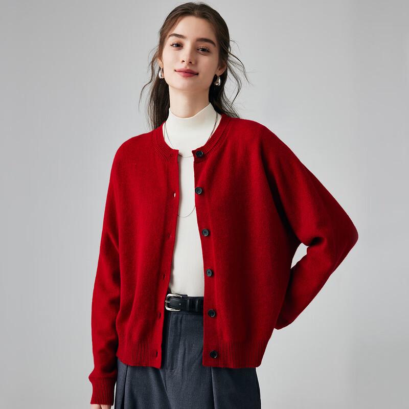 PALUOPO Women's 100% Cashmere Round Neck Cardigan