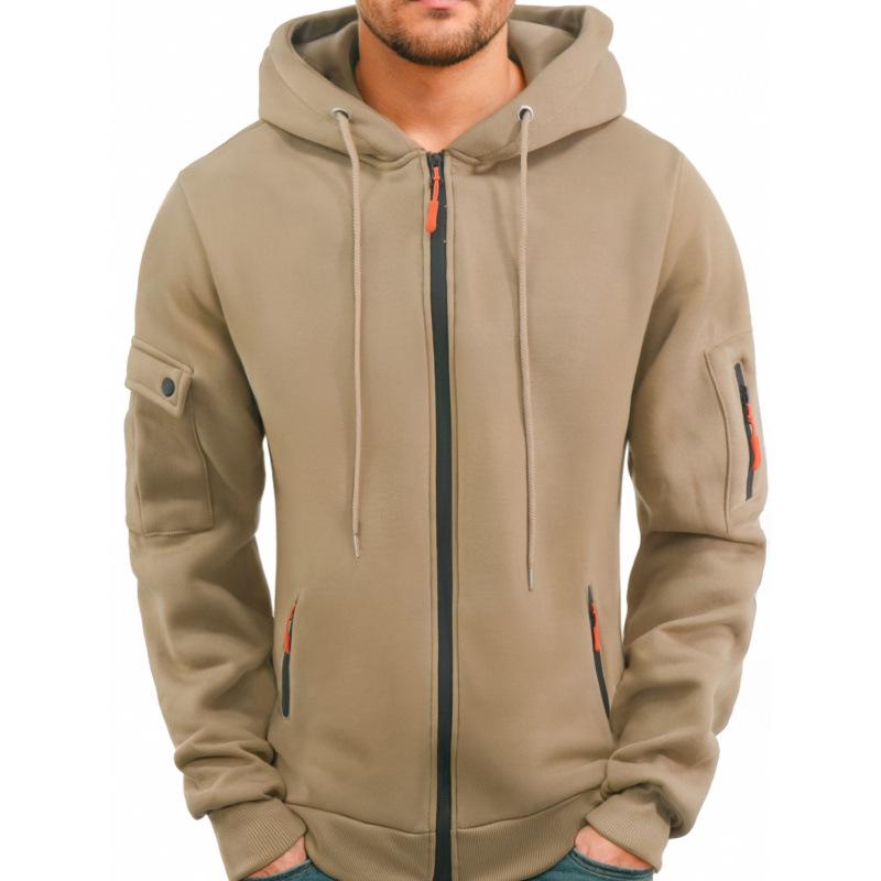 Men's Plus Size Zipper Hoodie with Arm Pockets - Autumn & Winter Casual Sports Jacket