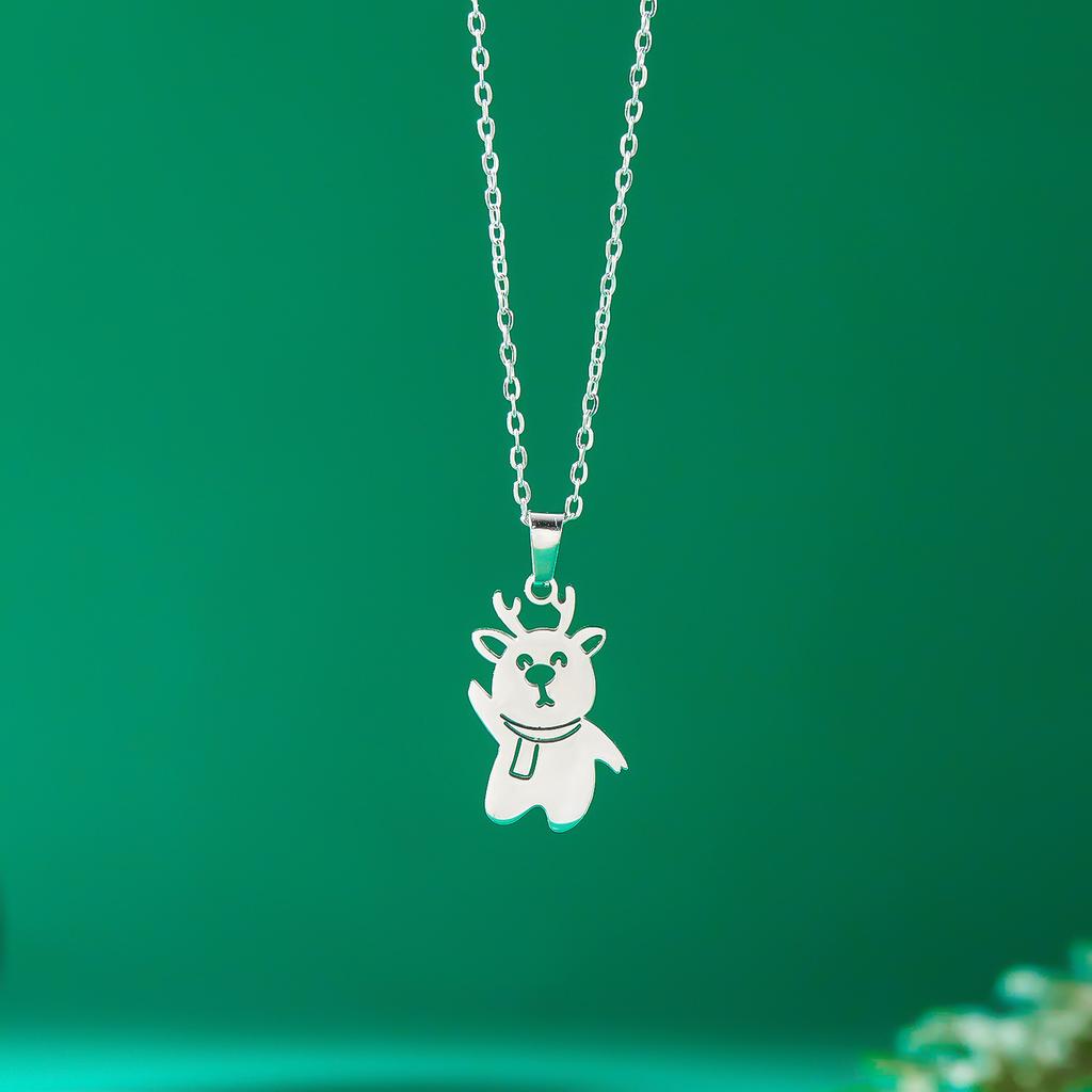 Stainless Steel Simple Christmas Necklace for Women Santa Claus Snowflake Xmas Tree Elk Pendant Clavicle Choker Party Jewelry
