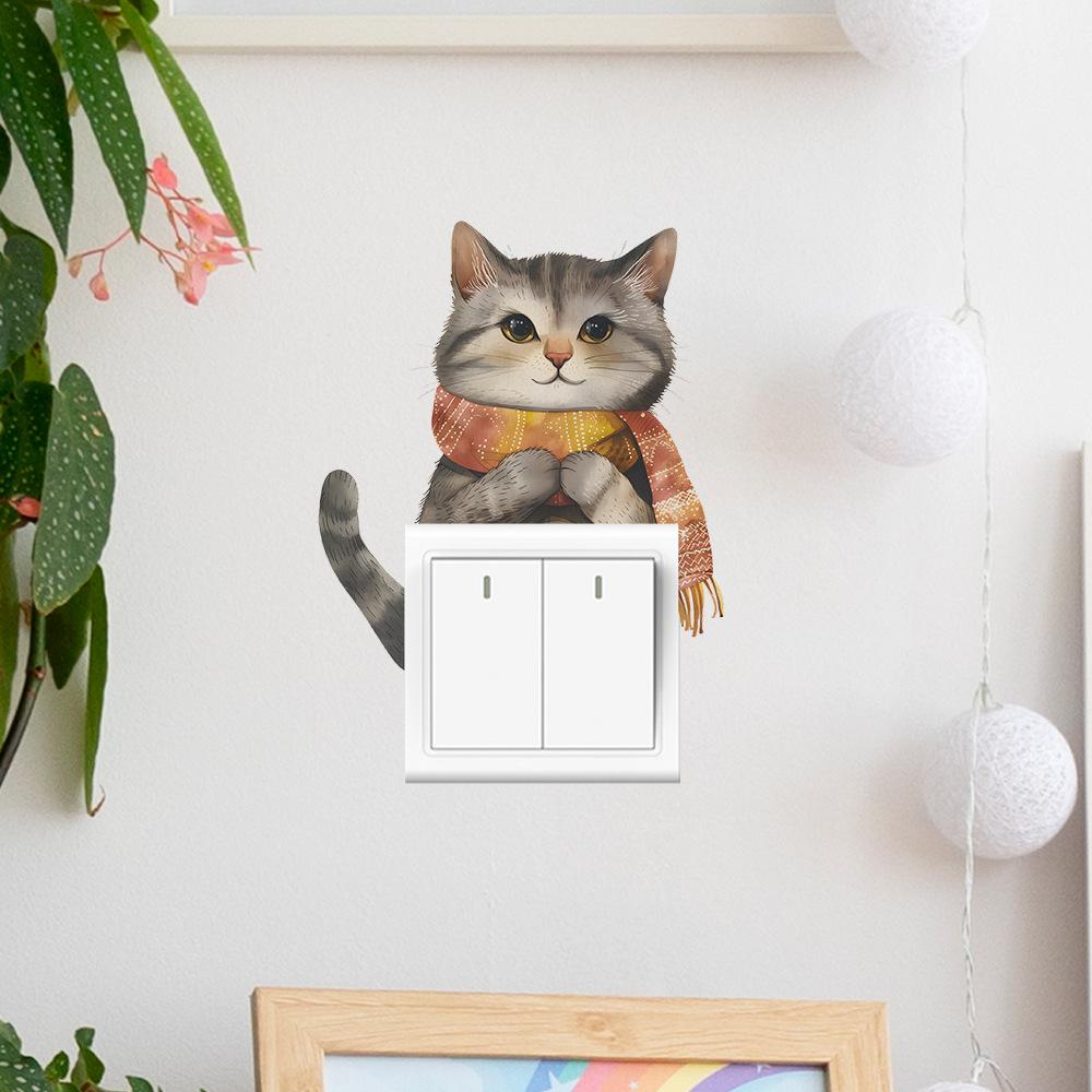 Fun-kg65 Painted Kitten Switch Paste Children's Bedroom Home Beautification Wall Stickers Self-adhesive