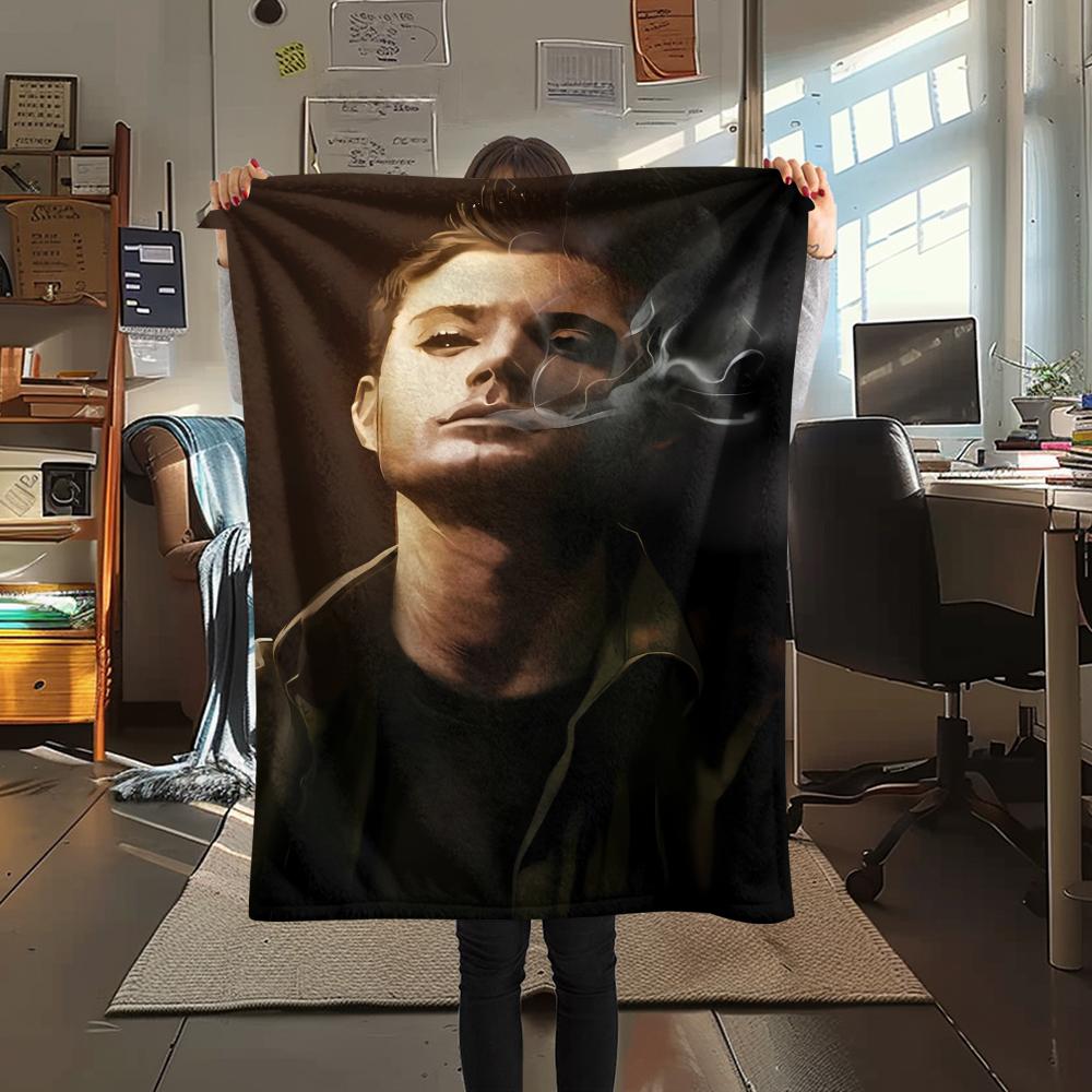 1PC Dean Winchester Print Flannel Blanket, High Quality All Seasons, Home Decor, Warmth and Comfort, Perfect for Christmas Gifts