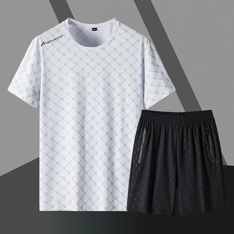 

Летняя мужская футболка и шорты, индивидуальный костюм с короткими рукавами, повседневный костюм-футболка большого размера XXXL белый