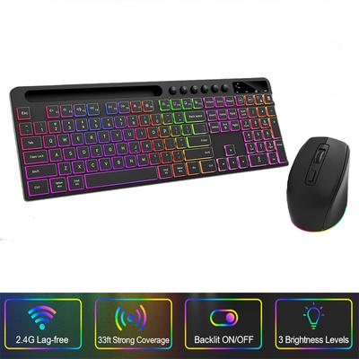 Ergonomische kabellose Tastatur Maus Hintergrundbeleuchtete Tastatur mit Handyhalterung 2,4G Kabellose wiederaufladbare Tastatur für PC, Laptop, Windows