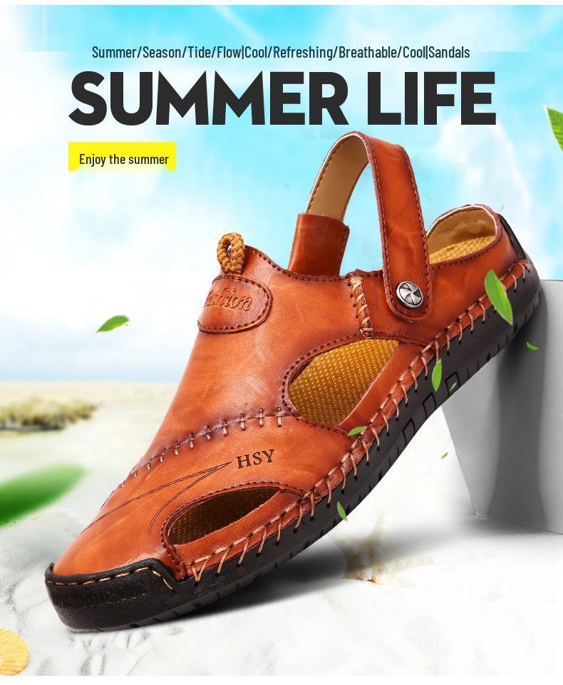 Men's Two-Wear Closed-Toe Sandals & Slippers - Hand-Stitched, Plus Size, Summer Beach Style