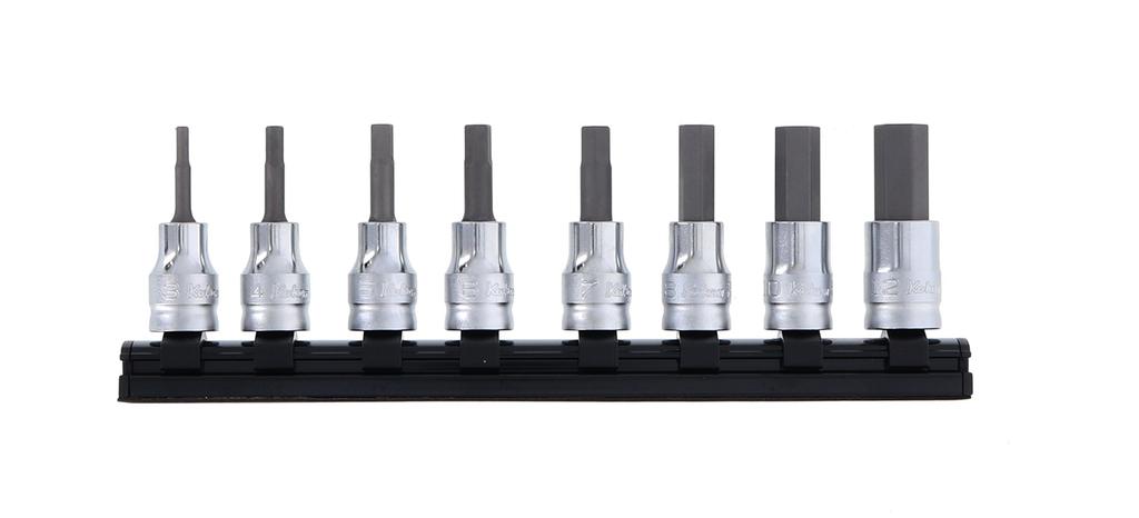 Yamashita Kogyo Kenkyusho Ko-ken Z-EAL 3/8 (9.5mm) SQ. Hex Bit Socket Rail Set, 50mm Overall Length, 8-Piece Set RS3010MZ/8-L50