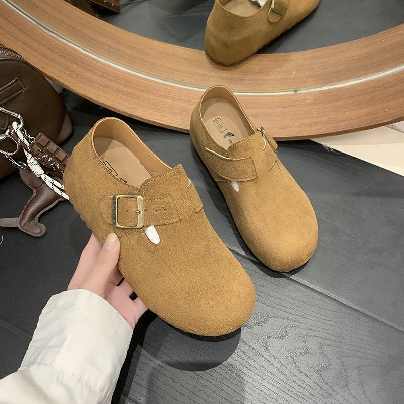 

2025 осень женские светло-коричневые туфли-бини с пряжкой повседневные балетки модные студенческие универсальные ретро туфли для бабушки 40 верблюд