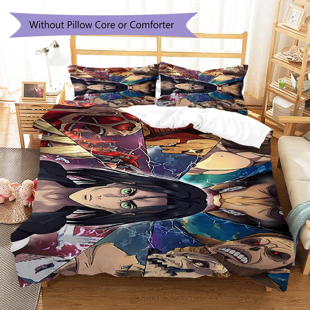 Attack on Titan Pattern Bedding,Quilt Set Quilt Cover Pillowcase Home Birthday Gift (1 * duvet cover + 2 * pillowcase, without core)