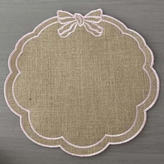 Placemat with Petal Shape And Bow Embroidery Table Mat Round Heat Insulation Non-Slip Oil Resistant Placemat for Dining Room