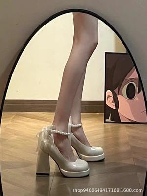 Mary Jane Single Shoe Girl 2025 Spring and Autumn New Fairy Style Design Sense Fashion Pearl Thick Heel with Skirt High Heels