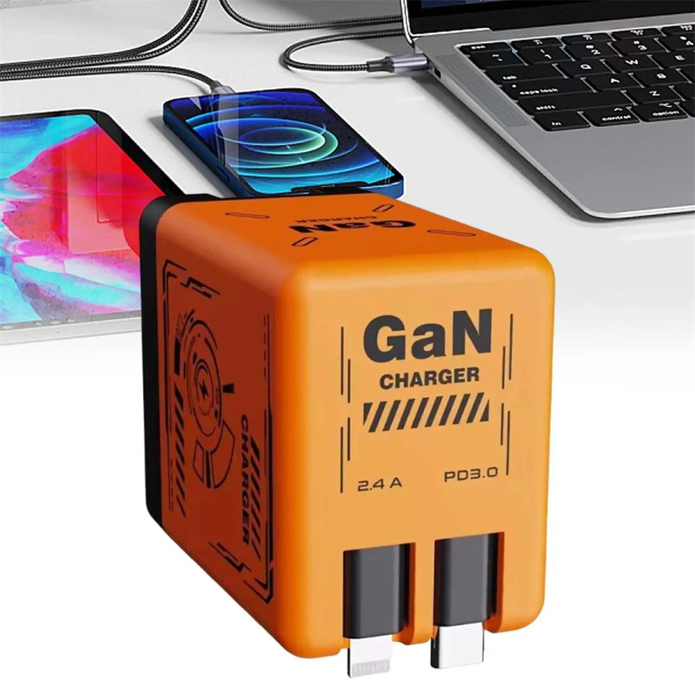 11W GaN PD1.1 Fast Charger with Retractable Type C Cable Foldable Adapter Portable Universal Charging Protection for Smartphones