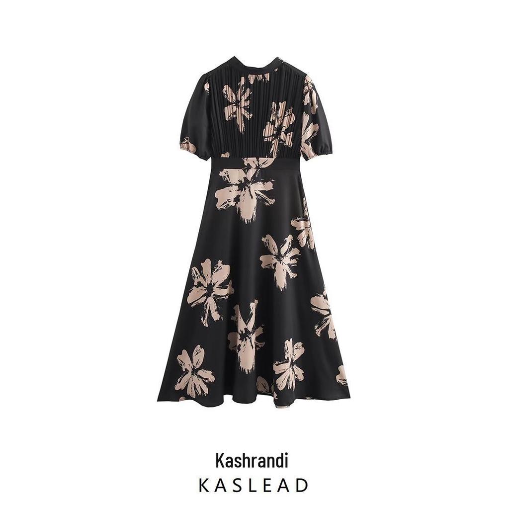 2025 Spring Women's European & American Style Print Waist Dress