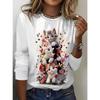 Ladies' Casual 3D Printed Striped Long Sleeved T-shirt - Round Neck Loose Fit