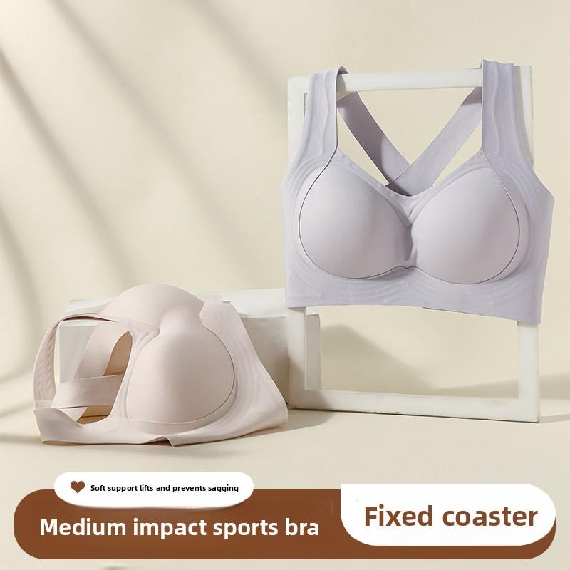 Medium Impact Seamless Sports Bra for Small Bust, Push Up Lift Integrated Crisscross Beautiful Back Side Support Anti-Sagging Wireless Lingerie