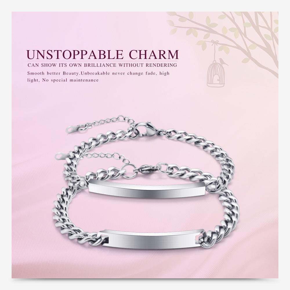 Engravable Titanium Steel Couples Bracelet – Sleek Long Strip Design for Men and Women