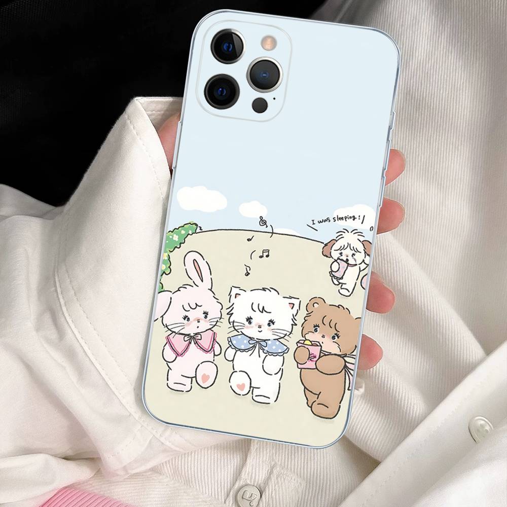 Cute M-mikko C-characters For IPhone 11 12 13 14 15 16 17 Pro Max Plus Air Transparent Clear Shockproof Case
