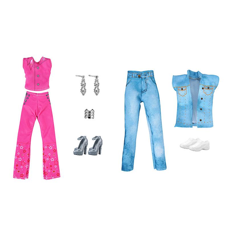 Ropa de Muñeca de 30 cm 11 Pulgadas Vestido a Cuadros Top de Lentejuelas Pantalones Accesorios de Ropa a Rayas Juguetes para Niñas Regalo