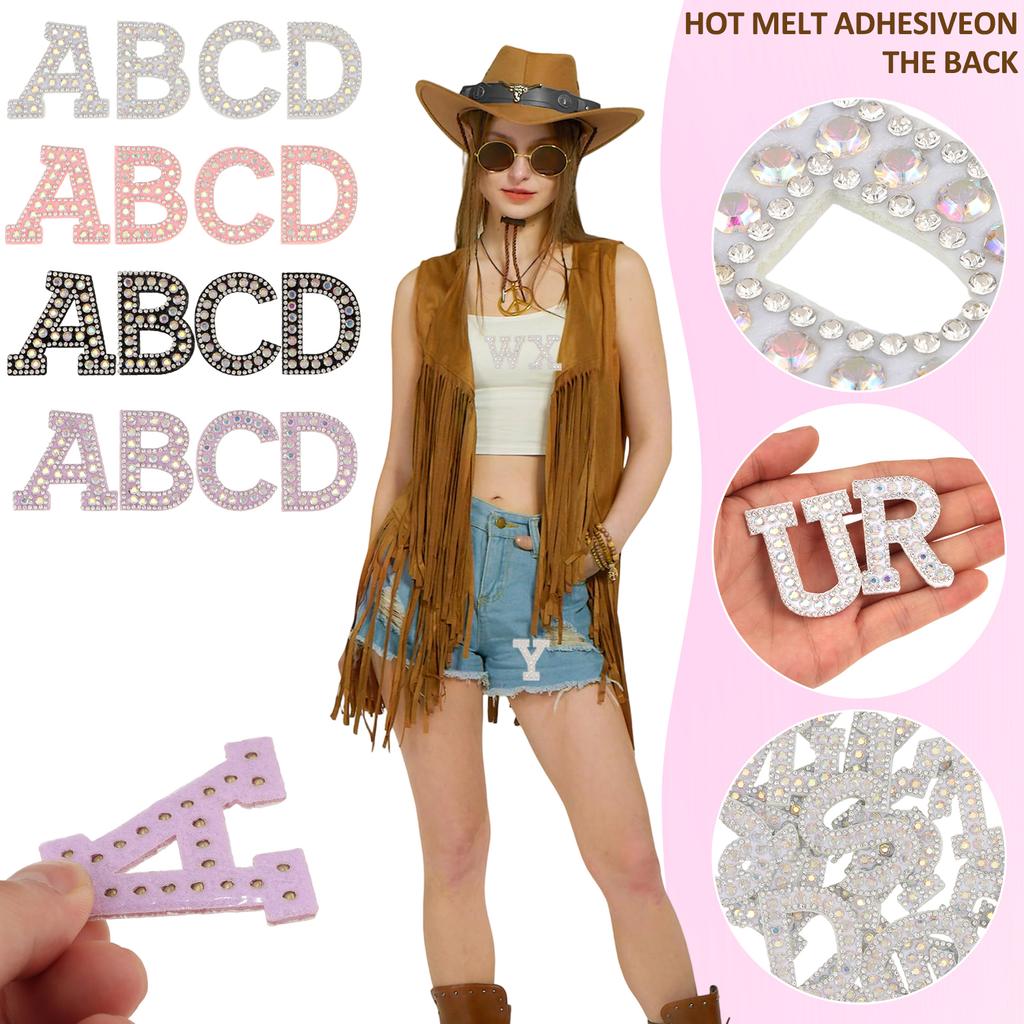 26pcs A-Z English Letter Glitter Pearls Rhinestone Patches Repair Embroidered Sew on Appliques,Patches for DIY Clothes Bags Hats
