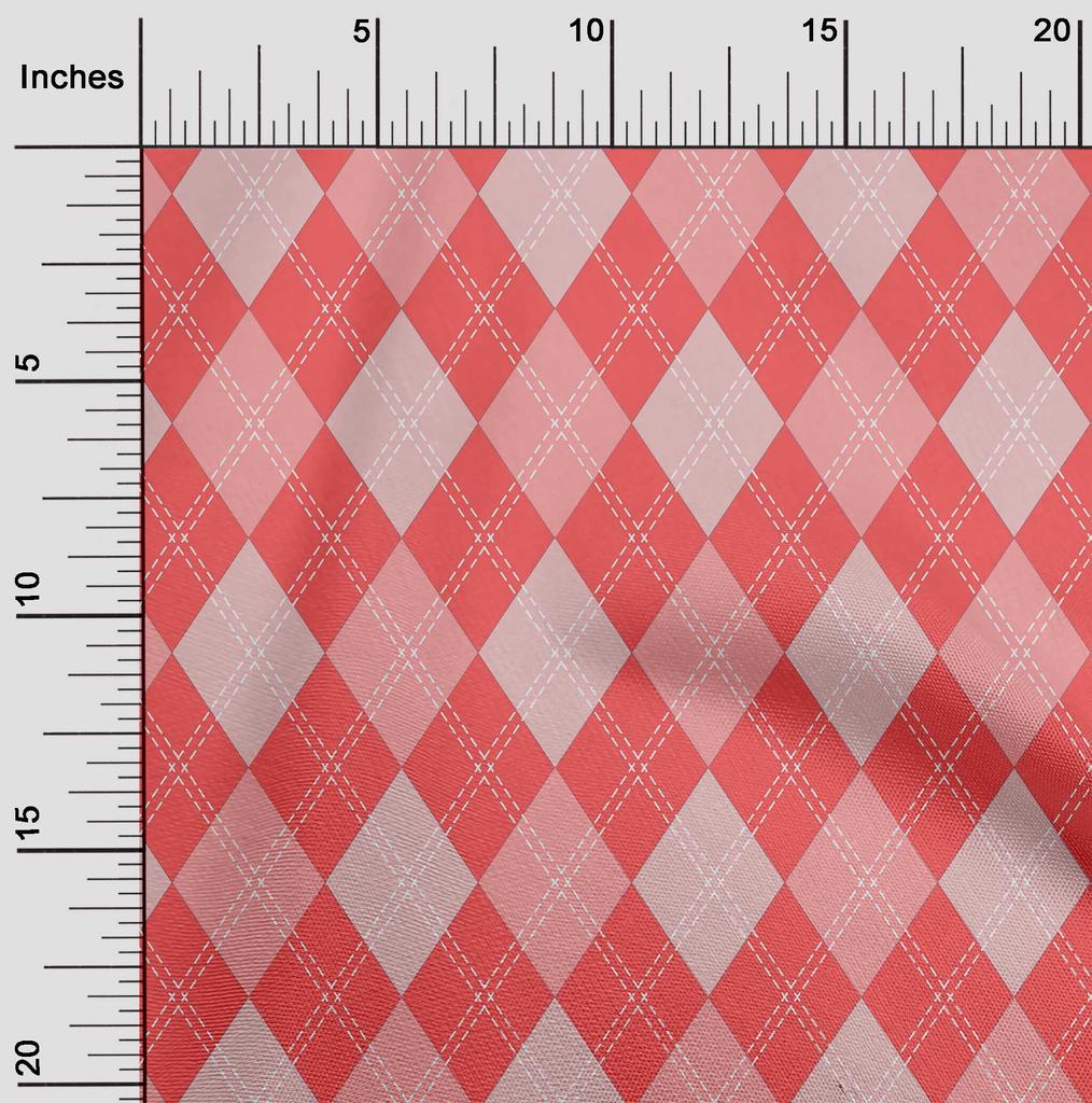 oneOone Cotton Flex Bright Red Fabric Check  Fabric For Sewing Printed Craft Fabric By The Yard 40 Inch