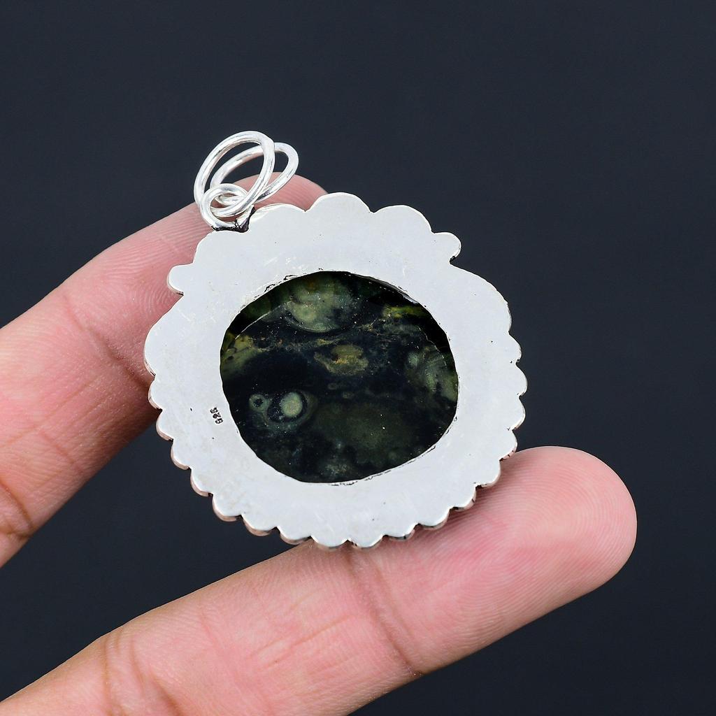 Round Kambaba Jasper Gemstone Engagement Mother Bezel Pendant Jewelry 925 Silver