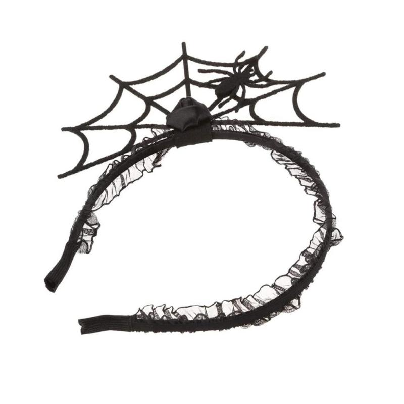 Halloween Headwear Spider Webs Headband Lace Necklace Fancy Dress-up Headpiece for Cosplay Party Novelty Headdress