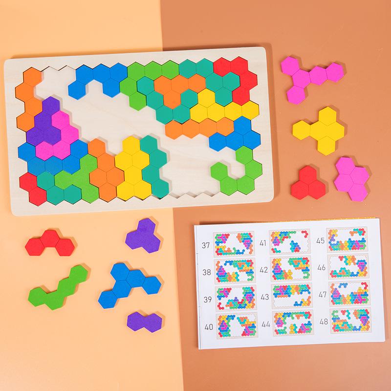 Wooden Honeycomb Jigsaw Puzzle: Interactive Educational Toy for Children
