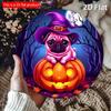 2d Flat 20*20cm The Circular Wooden Sign Features Graphic Design Witch Hat, and Pumpkin Pattern. Halloween Themed, for Home, Garage, Restaurant, Cafe.