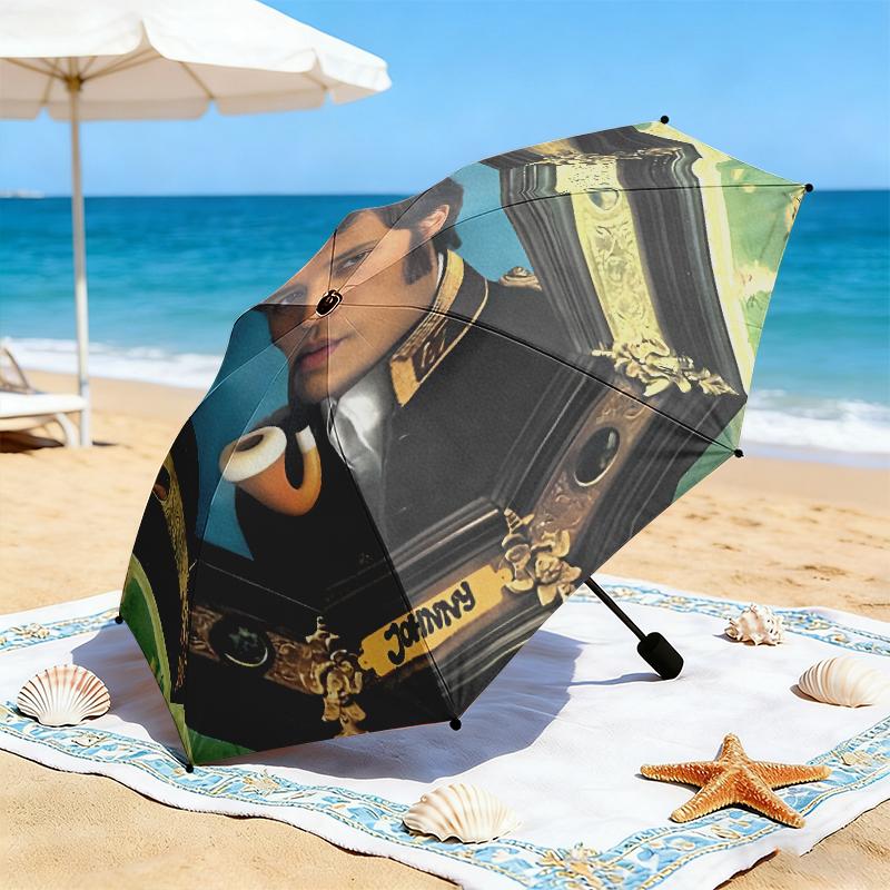 1pc Johnny Hallyday Umbrella Portable Folding Umbrella Iron Frame Hole Bone Structure Outdoor Home Umbrella
