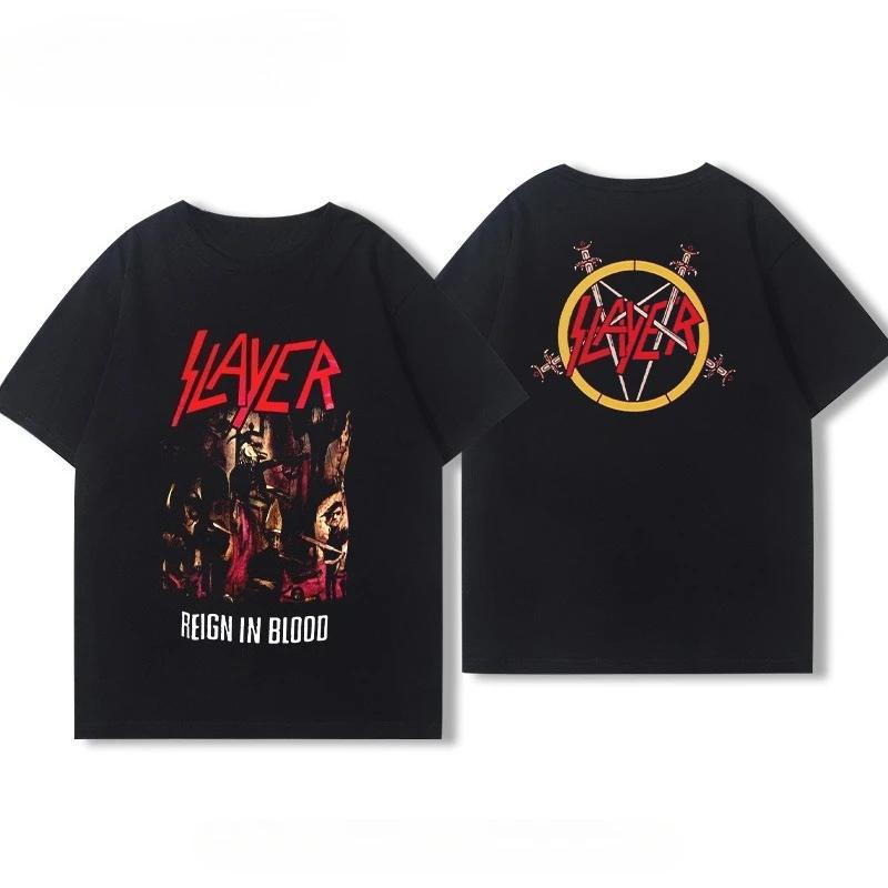 Slayer Reign in Blood T-Shirt Herren Damen Kurzarm Retro Band Y2k Oberteile Marken T-Shirts Streetwear Y2k Kleidung Sommer Herren T-Shirt