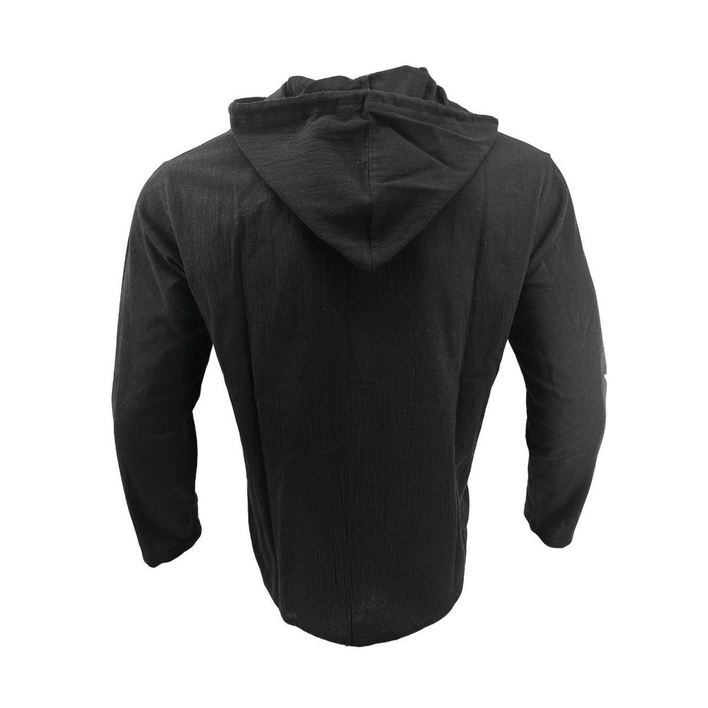 Spring and Summer Men's Hooded T-shirt Solid Color Cotton Linen Men's Casual Long Sleeved Top