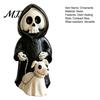 Resin Ghost Skeleton Art Grim Reaper & Ghostly Puppy Figurine, Black Robed with Cute Mini Halloween Figurine 13cm Dog Statue, Dark Gothic