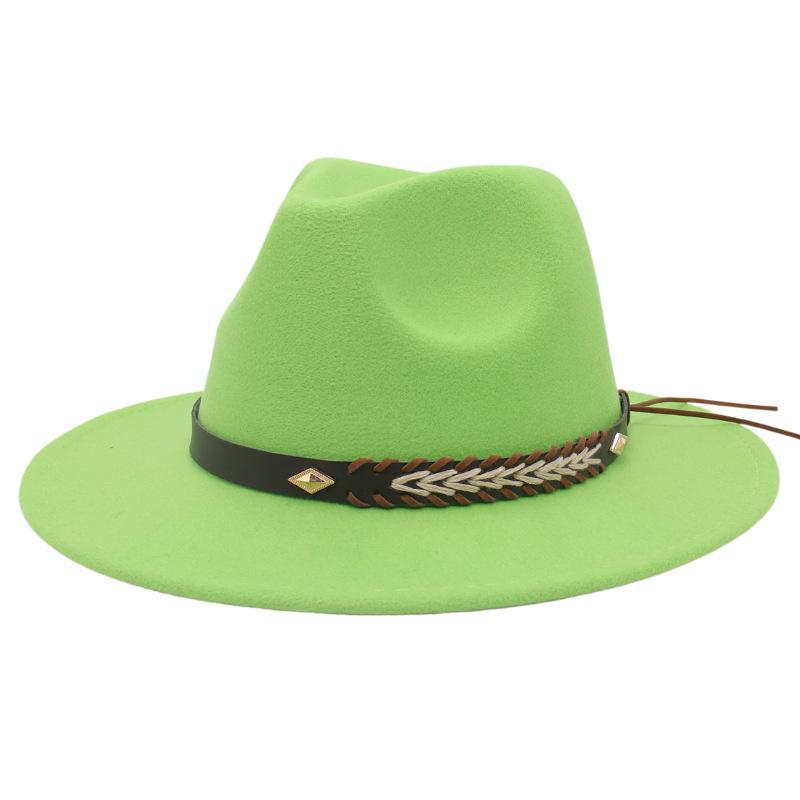 Cross-Border New Woolen Jazz Hat With Felt Hat Large Brim Fashion Top Hat Couple British Gentleman And Lady Hat