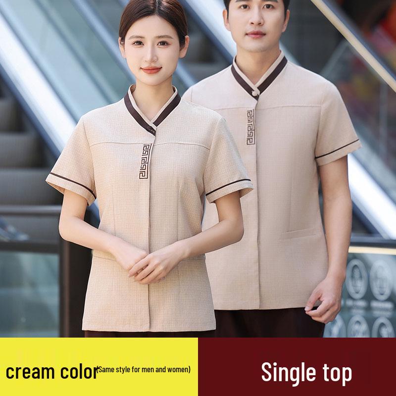 

Летняя униформа для уборки с коротким рукавом для горничных отелей и торговых центров XL