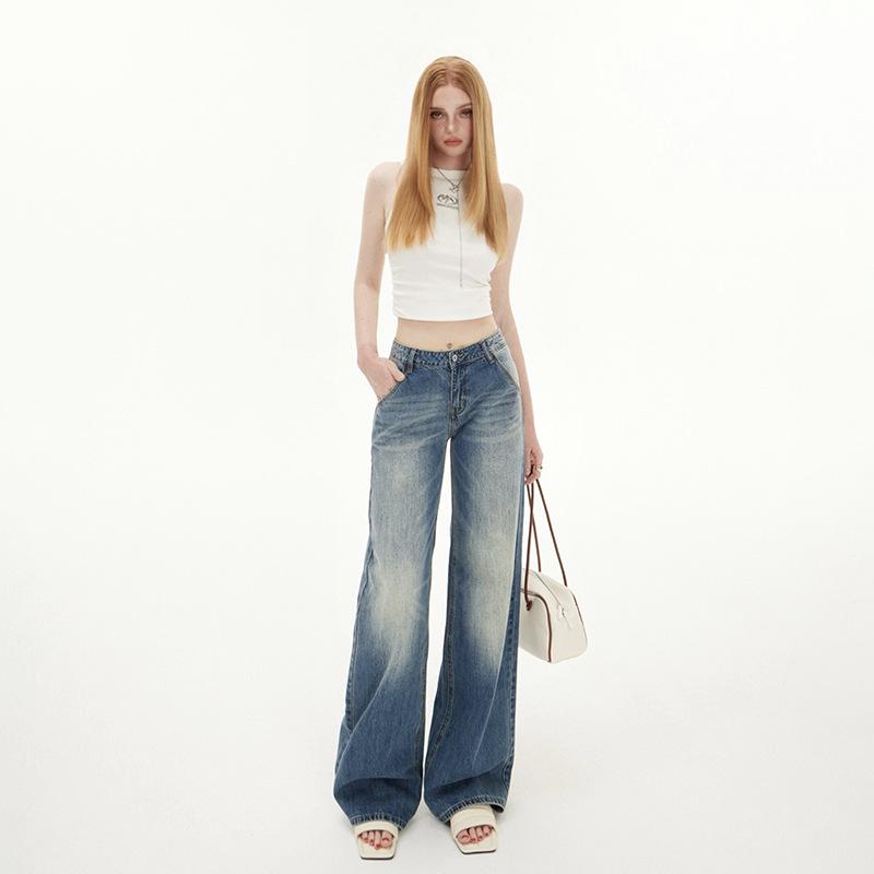 

Women s Retro Spicy Girl Low-Waist Straight-Leg Wide Jeans, Slimming Floor-Length, Spring/Autumn 2025 Extra Small