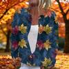 Women's fashionable maple leaf printed long-sleeved knitted cardigan with buttons