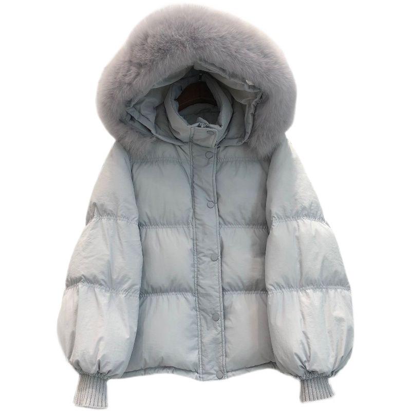 Winter new loose fashion down cotton clothes women's short small big fur collar cotton clothes thickened coat